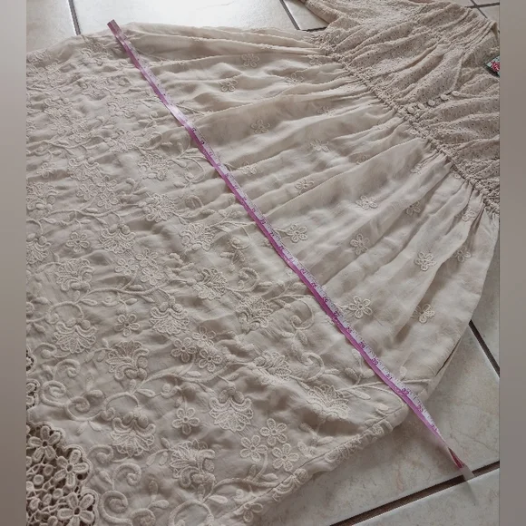 Johnny Was Ambre Midi Dress Embroidery Eyelet Empire Waist Ivory Cream L